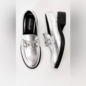 Metallic Silver Loafers